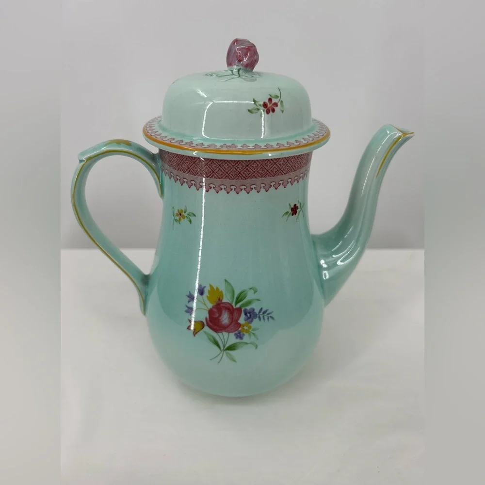 Adams Calyx Ware Coffee Pot Lowestoft pattern Vintage Floral Duck Egg Blue